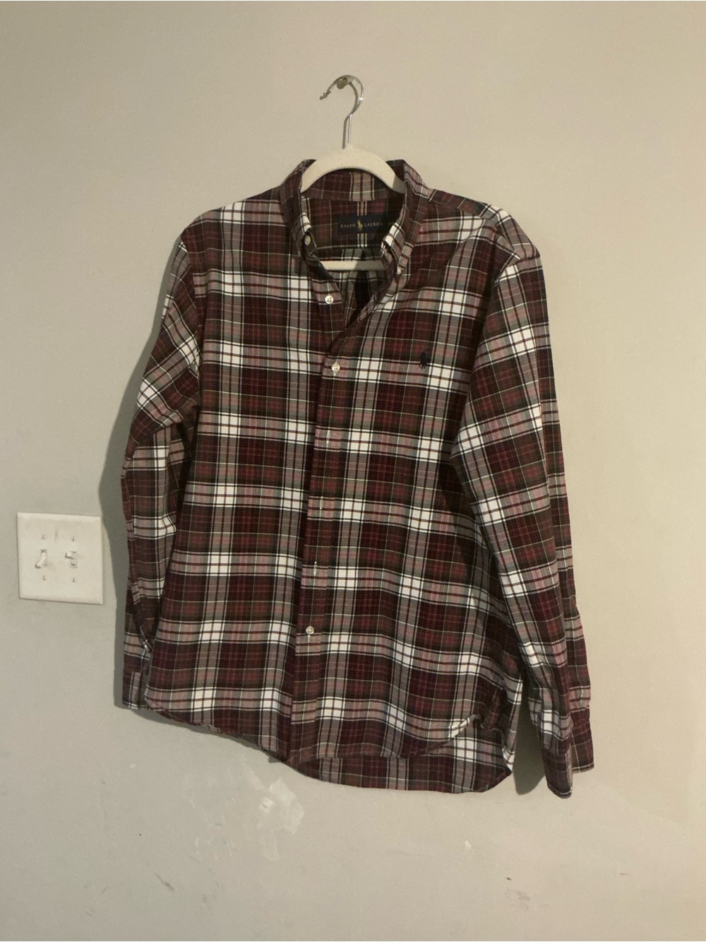 Polo by Ralph Lauren Men's Burgundy and White Plaid Button-Down Shirt